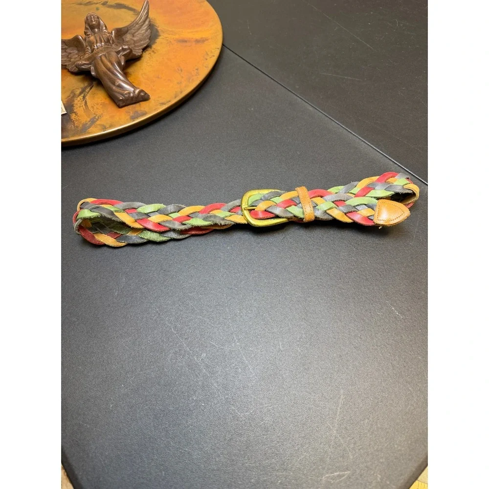 Vintage Braided Leather Belt Womens‎ Small Multicolor Woven Boho Made in USA